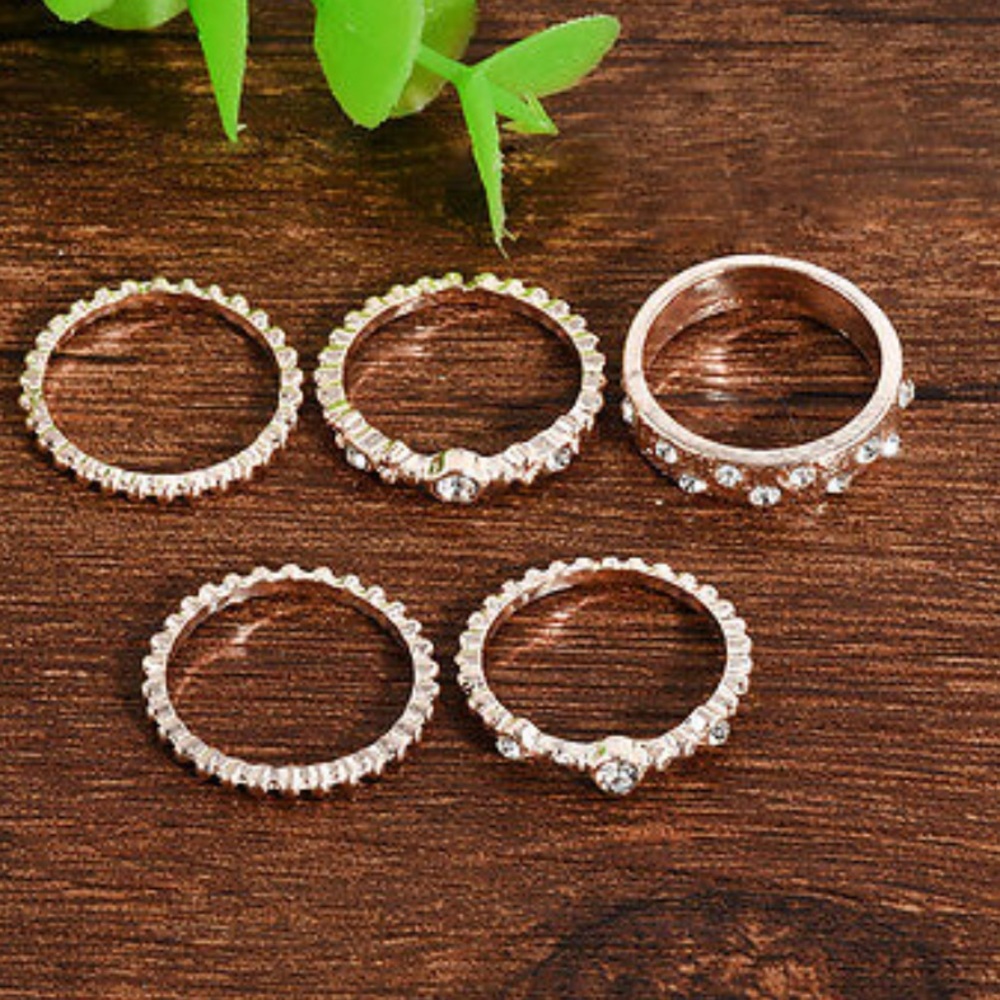 New 5Pcs/Set Crystal Rose Gold Stackable Ring - Picture 5 of 6